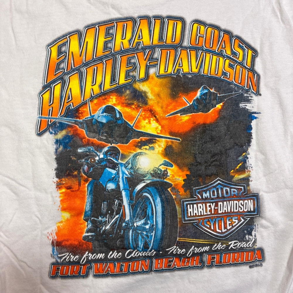 Harley-Davidson T-Shirt Mens Large White Emerald Coast Florida Pocket Graphic